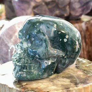 🎄SALE🎄Moss Agate Crystal Skull Carving!
